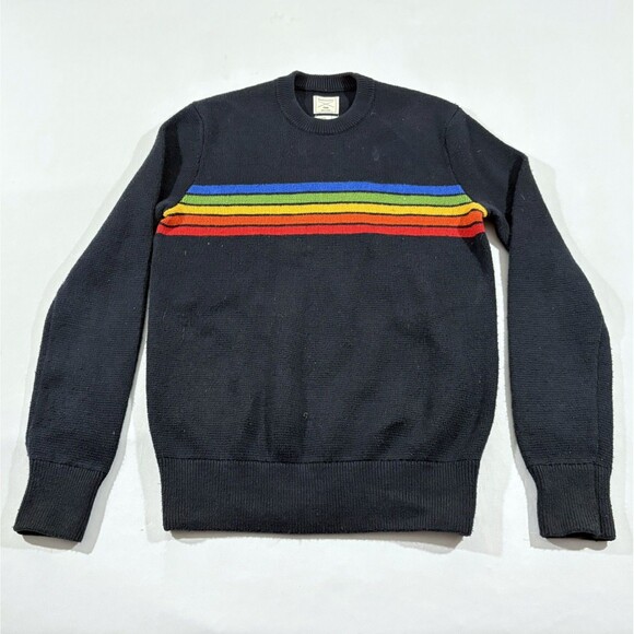 RARE Aviator Nation x Gap Womens Stripe Navy Pullover Crew Sweater Sz XS Stain - Picture 1 of 10